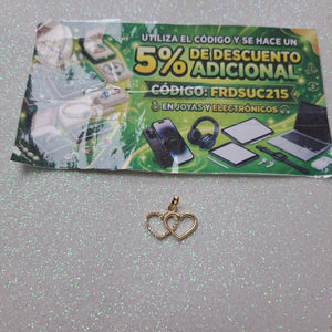 DIJE TEJIDO DOS CORAZONES CON CIRCONIAS 14K 1.5 GR (NUEVO)