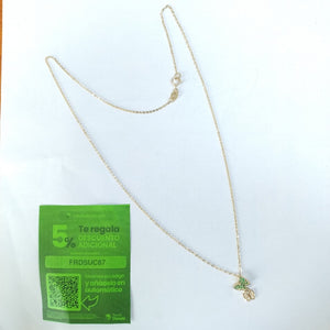 CADENA TEJIDO GARGANTILLA CON DIJE MARIPOSAS CIRCONIAS Y PIEDRAS DE COLOR 14K 45 CM 1.9 GR (NUEVO)
