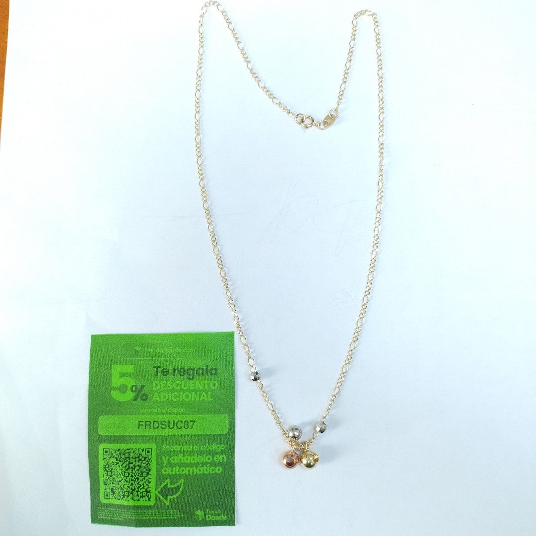 CADENA GARGANTILLA 3X1 CON ESFERAS COMBINADAS 14K 45 CM 3.1 GR (NUEVO)