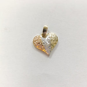 DIJE TEJIDO CORAZON LABRADO COMBINADO 14K 1.3 GR (NUEVO)