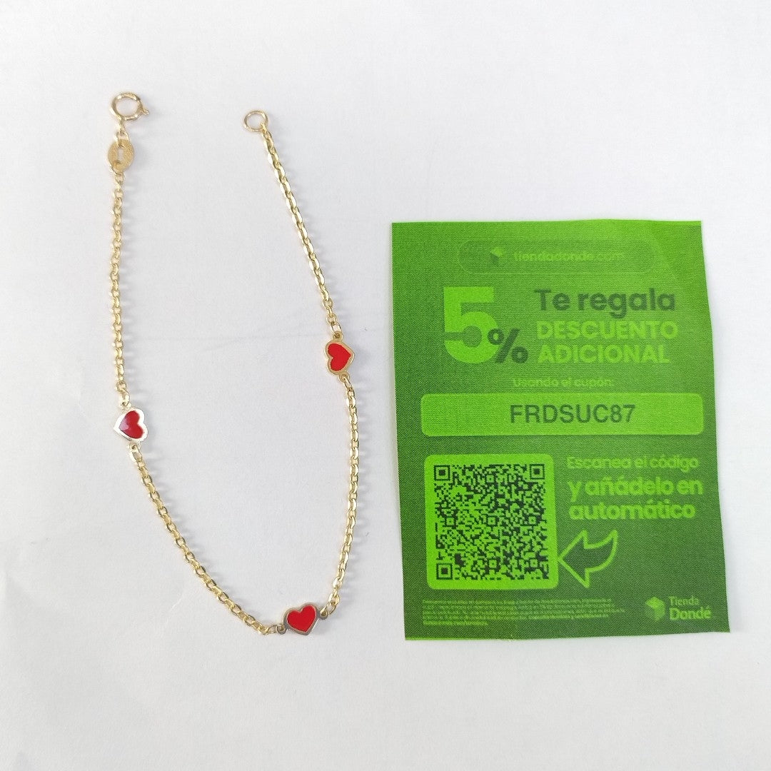 PULSERA ESPECIAL CON CORAZONES 14K 18 CM 1.3 GR (NUEVO)