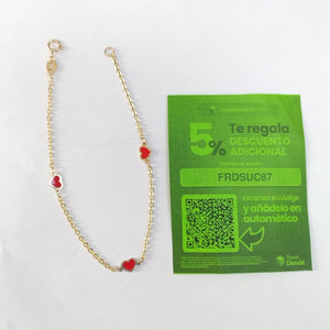 PULSERA ESPECIAL CON CORAZONES 14K 18 CM 1.3 GR (NUEVO)
