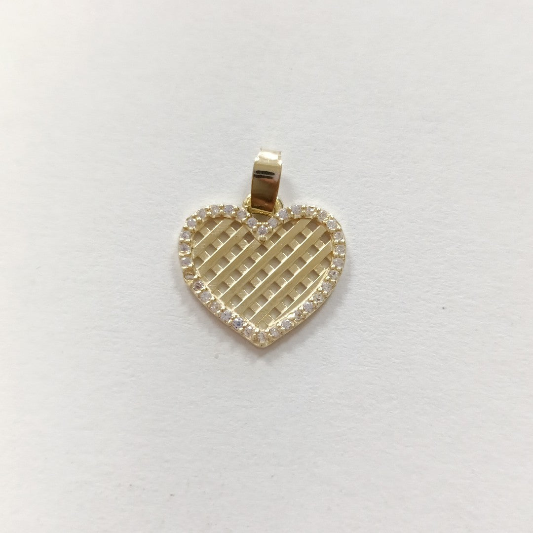 DIJE TEJIDO CORAZON CON CERCO DE CIRCONIAS 14K 1.2 GR (NUEVO)