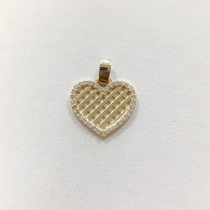 DIJE TEJIDO CORAZON CON CERCO DE CIRCONIAS 14K 1.2 GR (NUEVO)