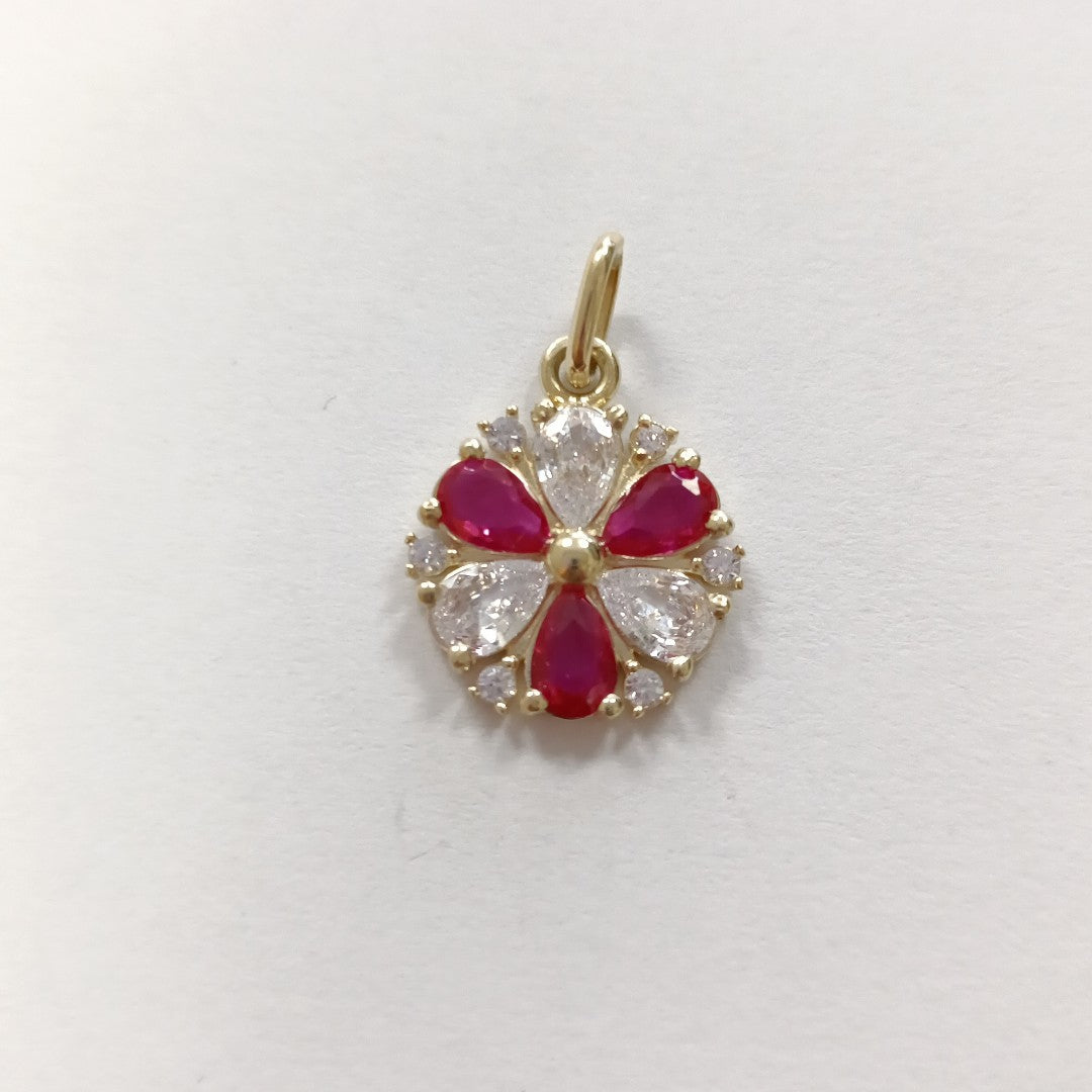 DIJE FLOR CIRCONIAS Y PIEDRAS DE COLOR 14K 2.8 GR (NUEVO)