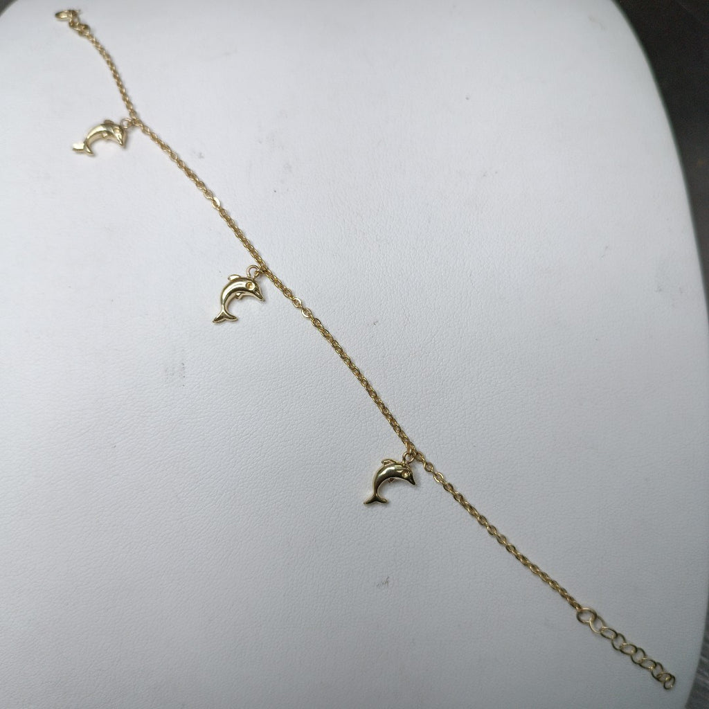 PULSERA ESPECIAL CON DIJES DELFINES 10K 18 CM 1.9 GR (NUEVO)