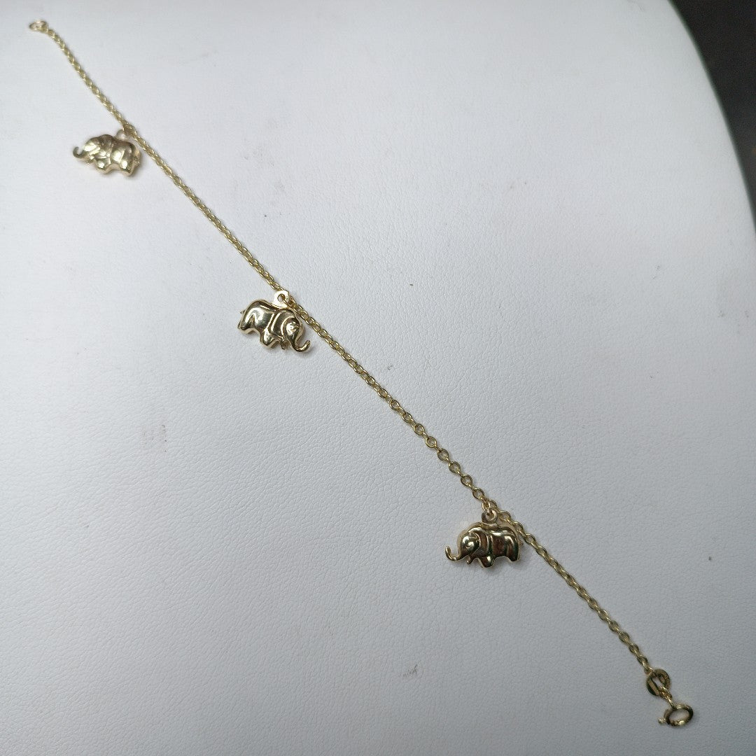 PULSERA ESPECIAL CON DIJES ELEFANTES 10K 18 CM 2.2 GR (NUEVO)