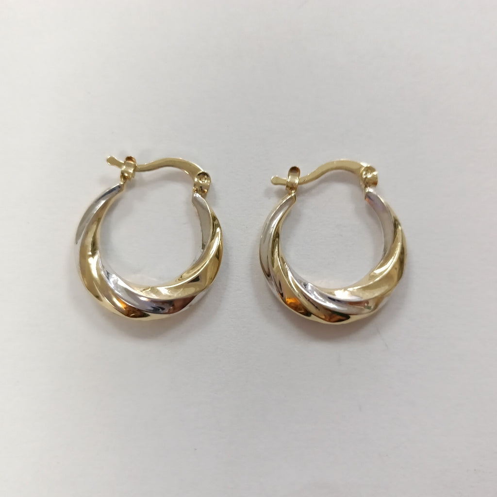 ARETES TEJIDO ARRACADA TRENZADA COMBINADA 14K 1.9 GR (NUEVO)