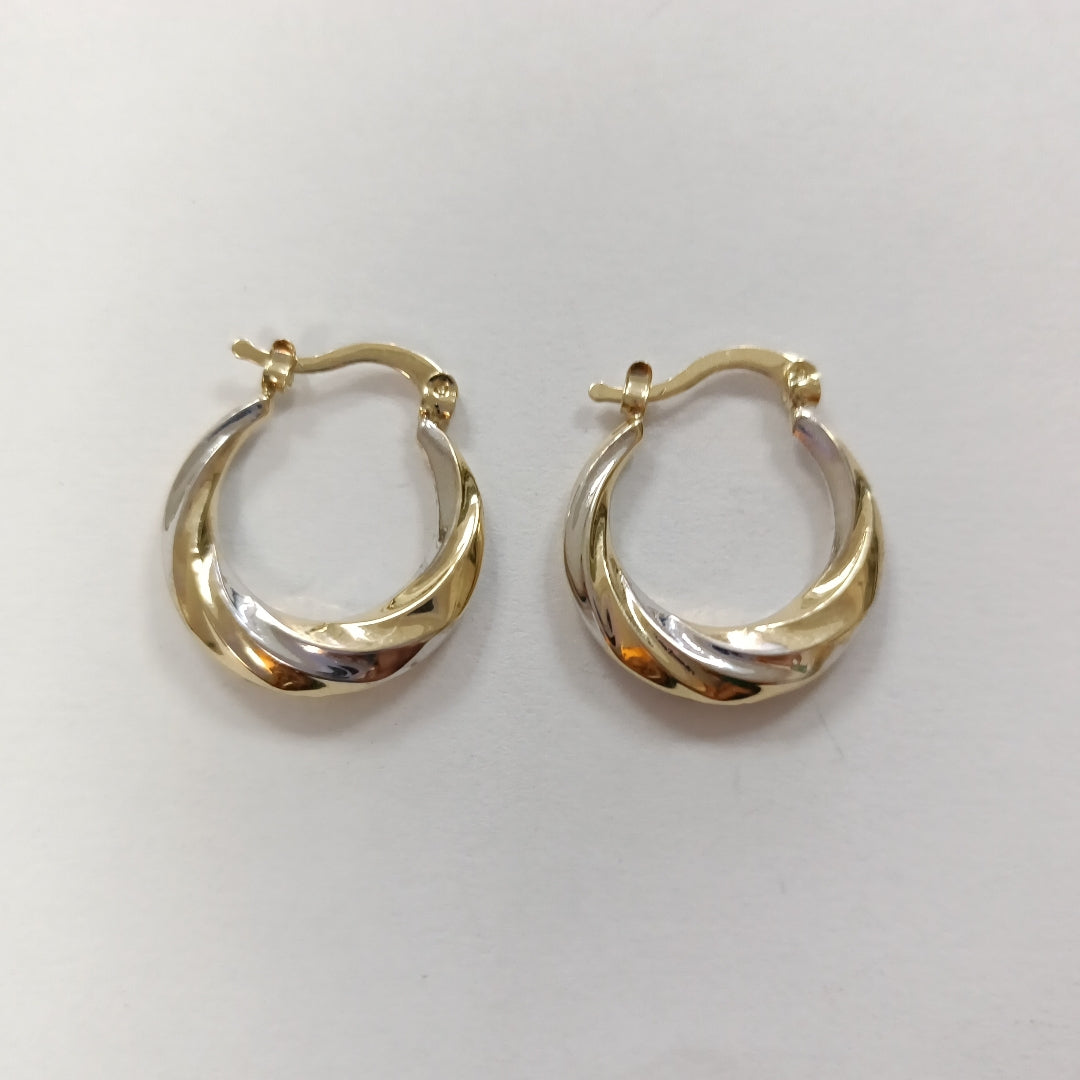ARETES TEJIDO ARRACADA TRENZADA COMBINADA 14K 1.9 GR (NUEVO)