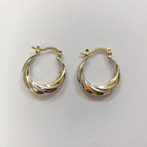 ARETES TEJIDO ARRACADA TRENZADA COMBINADA 14K 1.9 GR (NUEVO)