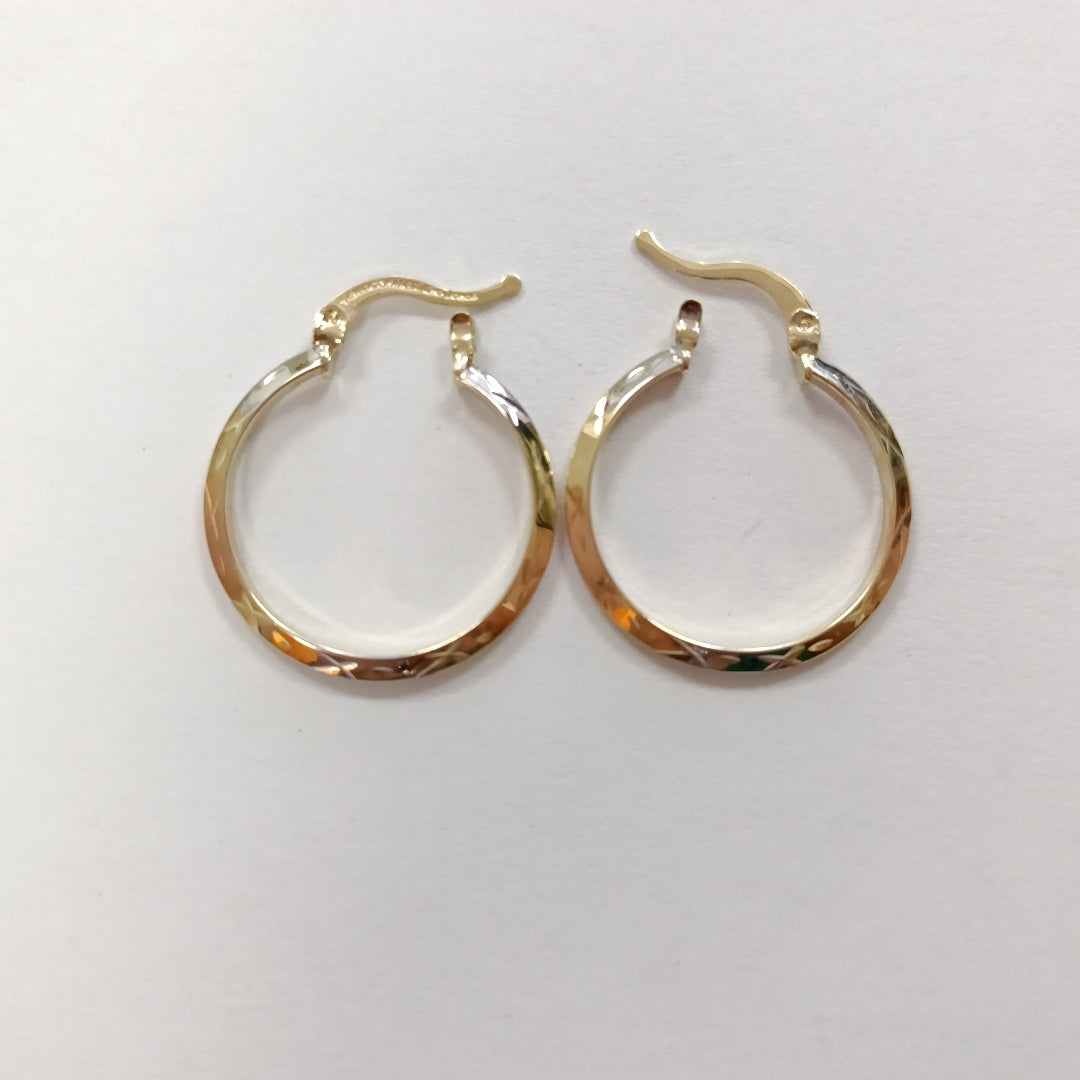 ARETES TEJIDO ARRACADAS BISELADAS COMBINADAS 14K 1.3 GR (NUEVO)