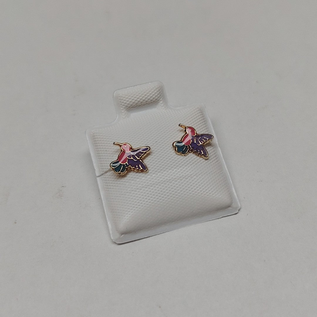 BROQUELES BROQUEL FIG COLIBRI ESMALTE ROSA 14K 0.2138 GR (NUEVO)