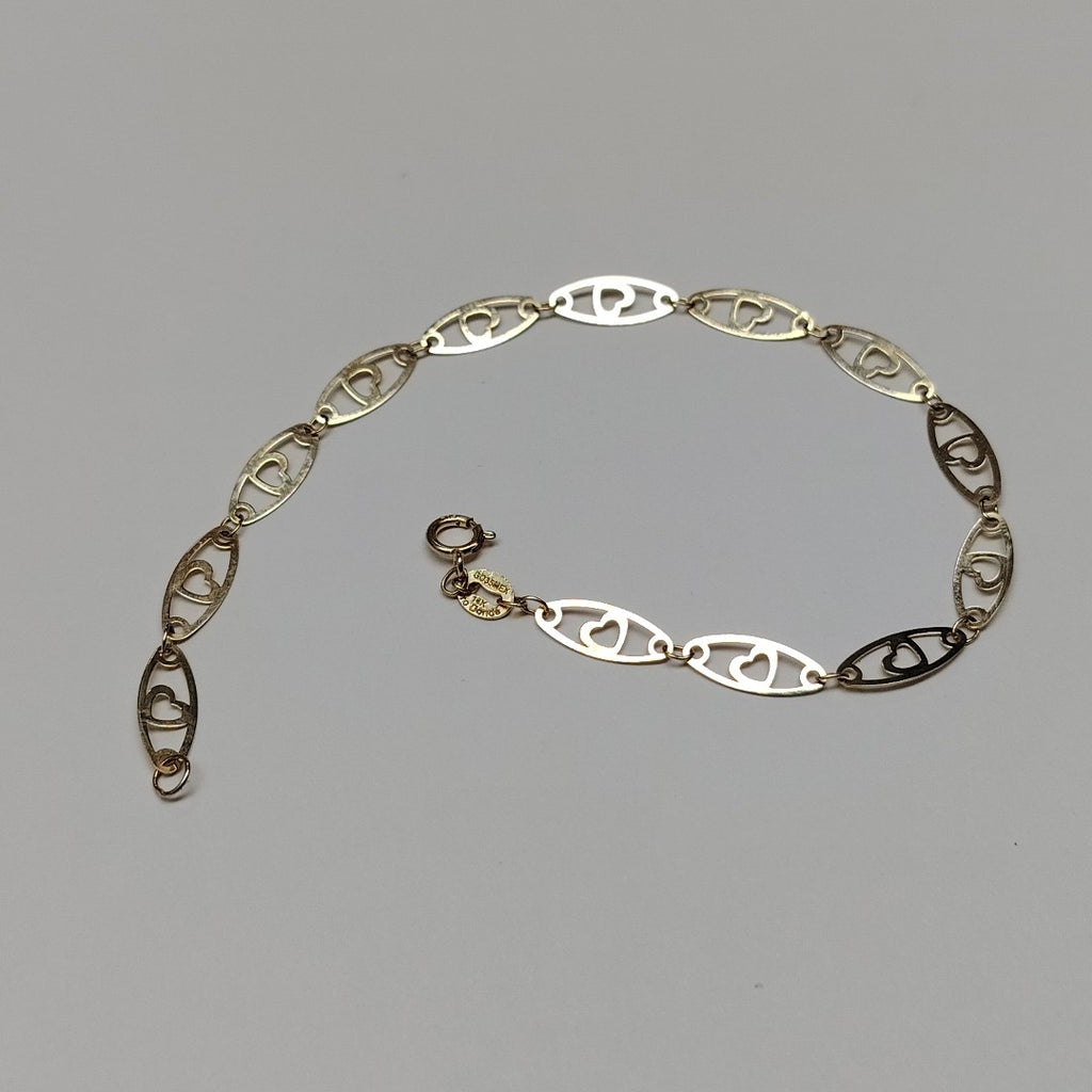 PULSERA TEJIDO ESPECIAL CON CORAZON 14K 18 CM 1.3 GR (NUEVO)