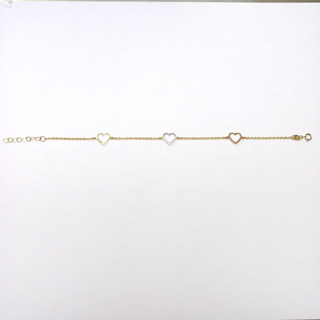 PULSERA ESPECIAL CON CORAZONES CONBINADOS 14K 18 CM 1.7 GR (NUEVO)