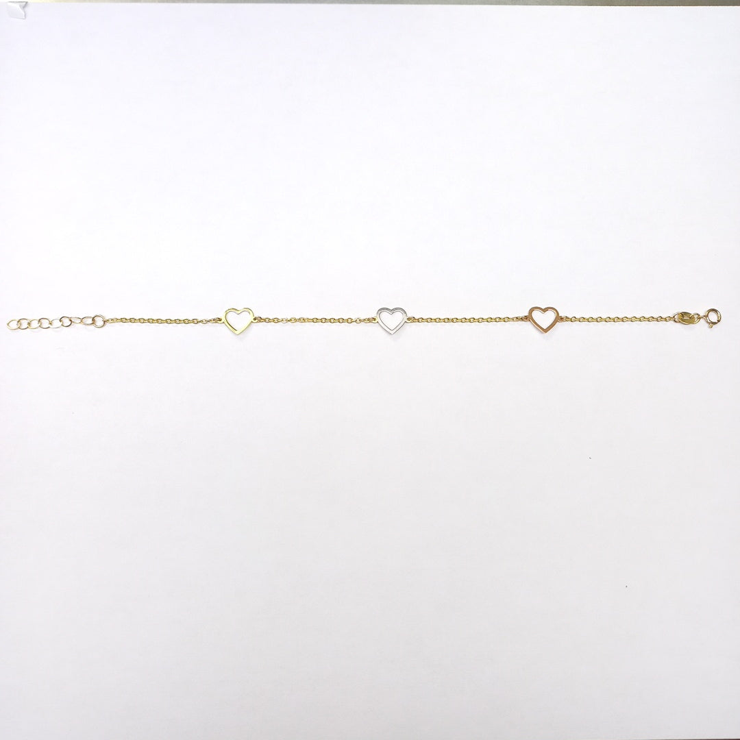 PULSERA ESPECIAL CON CORAZONES CONBINADOS 14K 18 CM 1.7 GR (NUEVO)