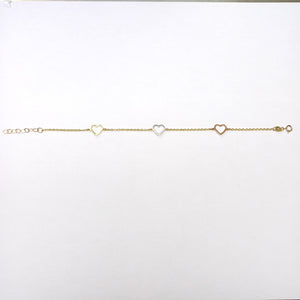 PULSERA ESPECIAL CON CORAZONES CONBINADOS 14K 18 CM 1.7 GR (NUEVO)