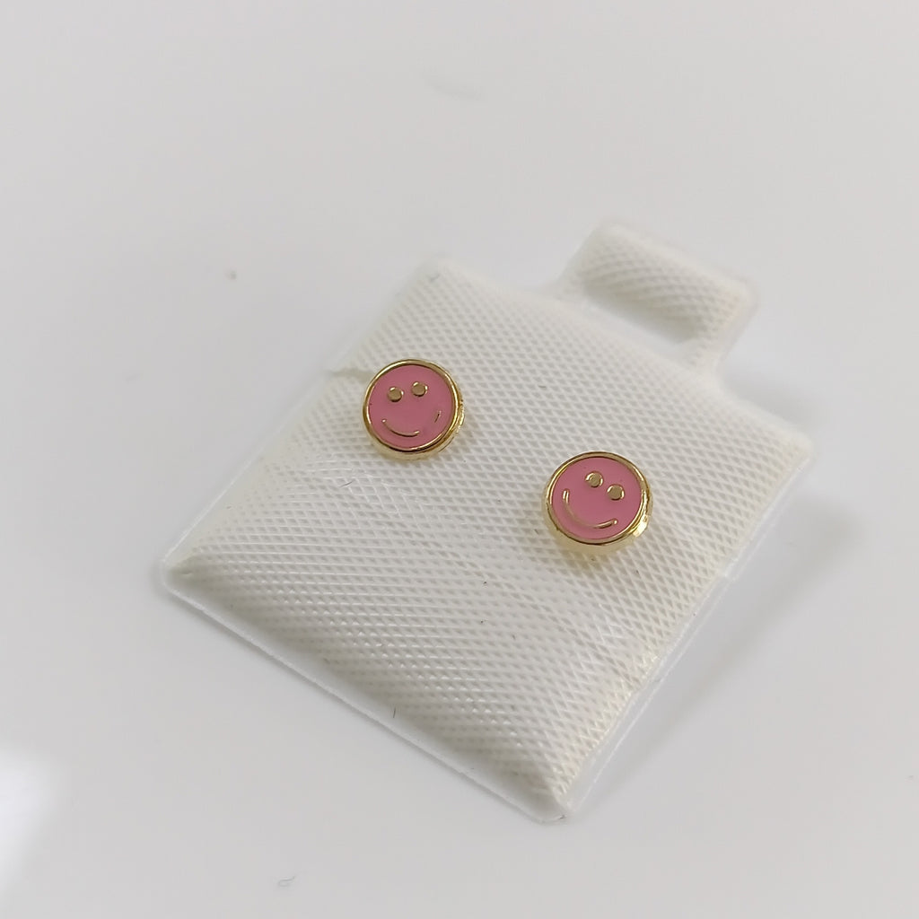 BROQUELES BROQUEL FIG SONRISA ESMALTE ROSA 14K 0.1696 GR (NUEVO)