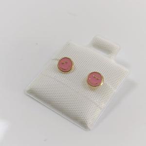 BROQUELES BROQUEL FIG SONRISA ESMALTE ROSA 14K 0.1696 GR (NUEVO)