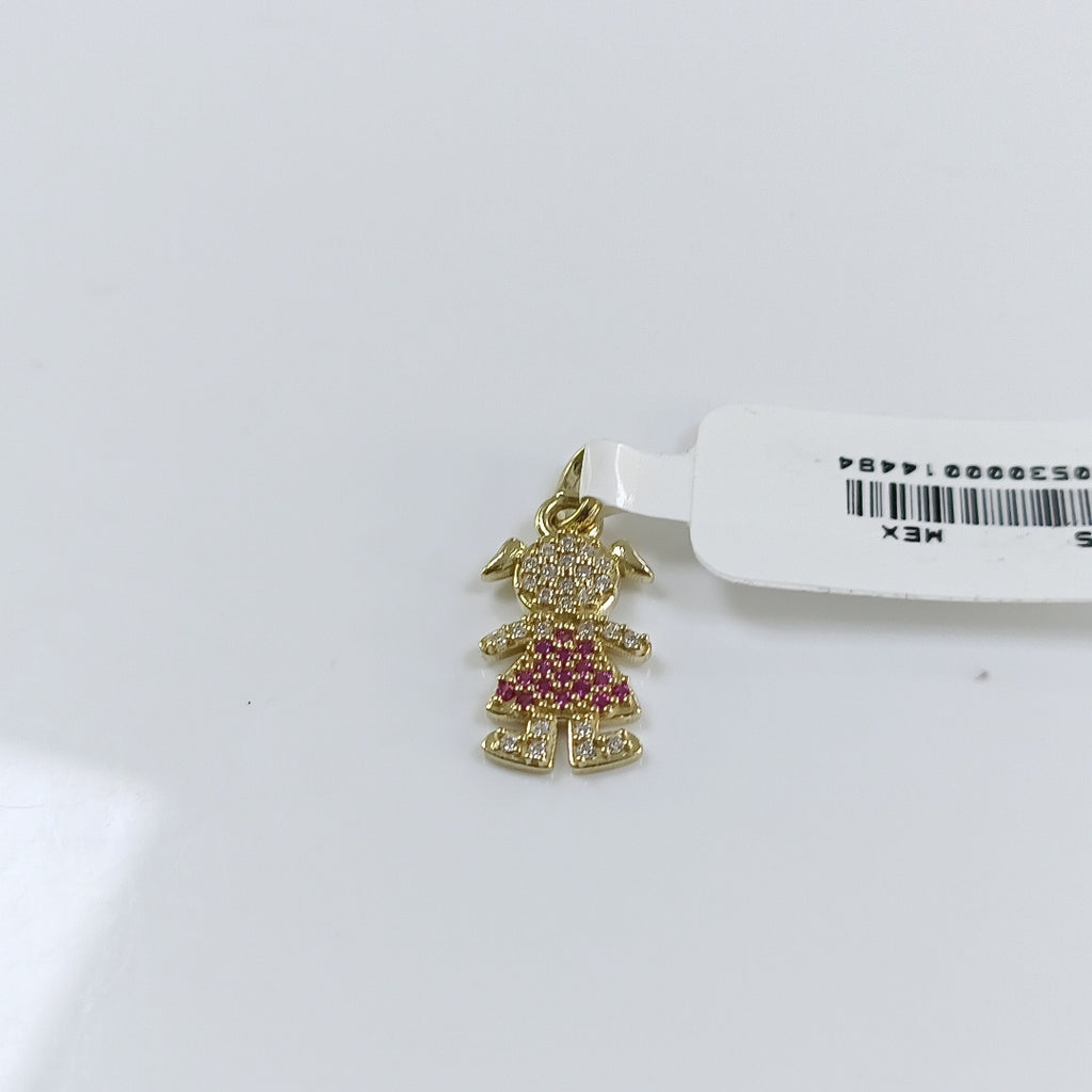 DIJE NIÑA CON CIRCONIAS Y PIEDRAS DE COLOR 10K 1 GR (NUEVO)