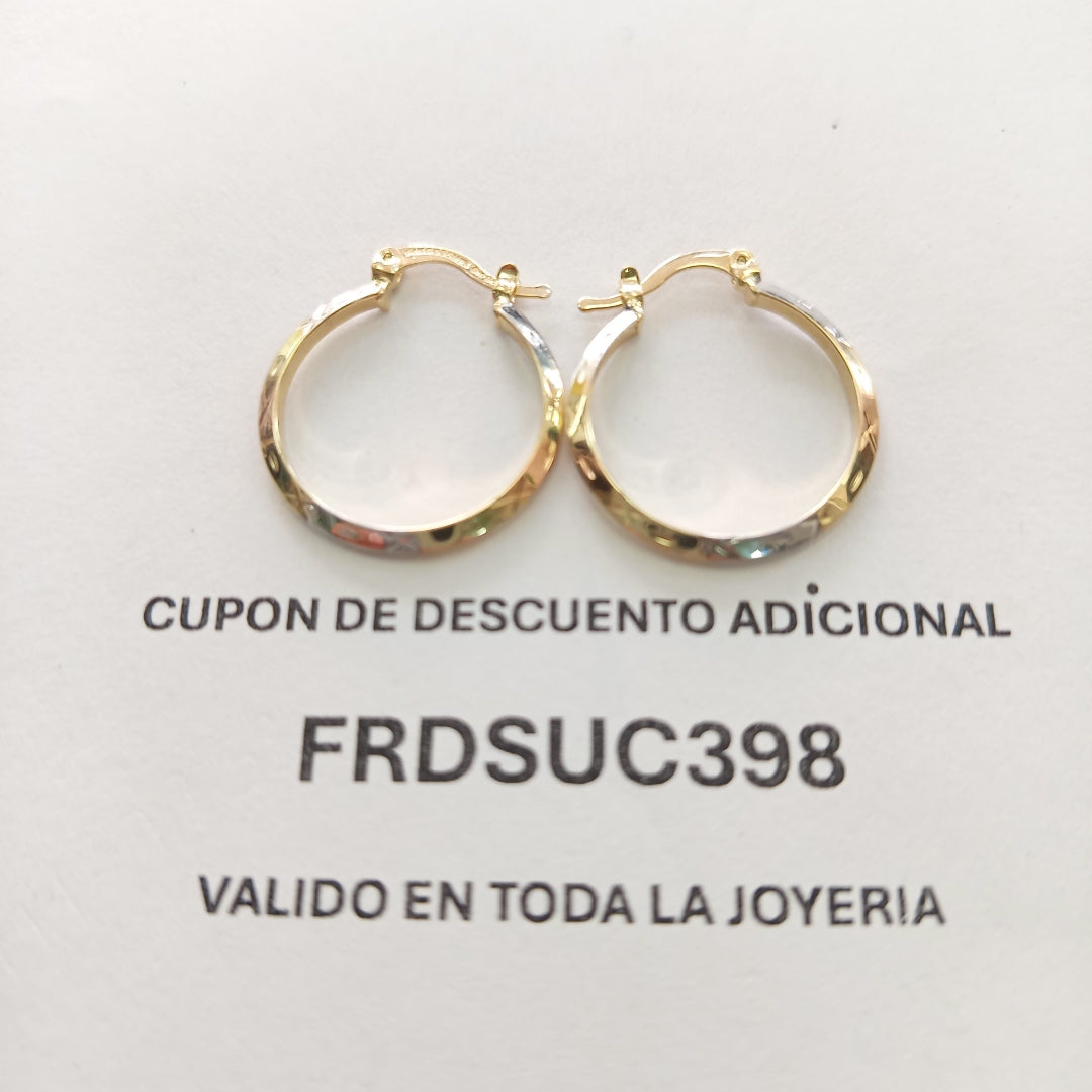 ARETES TEJIDO ARRACADAS BISELADAS COMBINADAS 14K 1.4 GR (NUEVO)