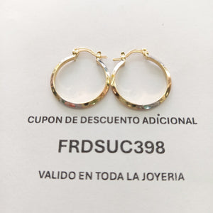ARETES TEJIDO ARRACADAS BISELADAS COMBINADAS 14K 1.4 GR (NUEVO)