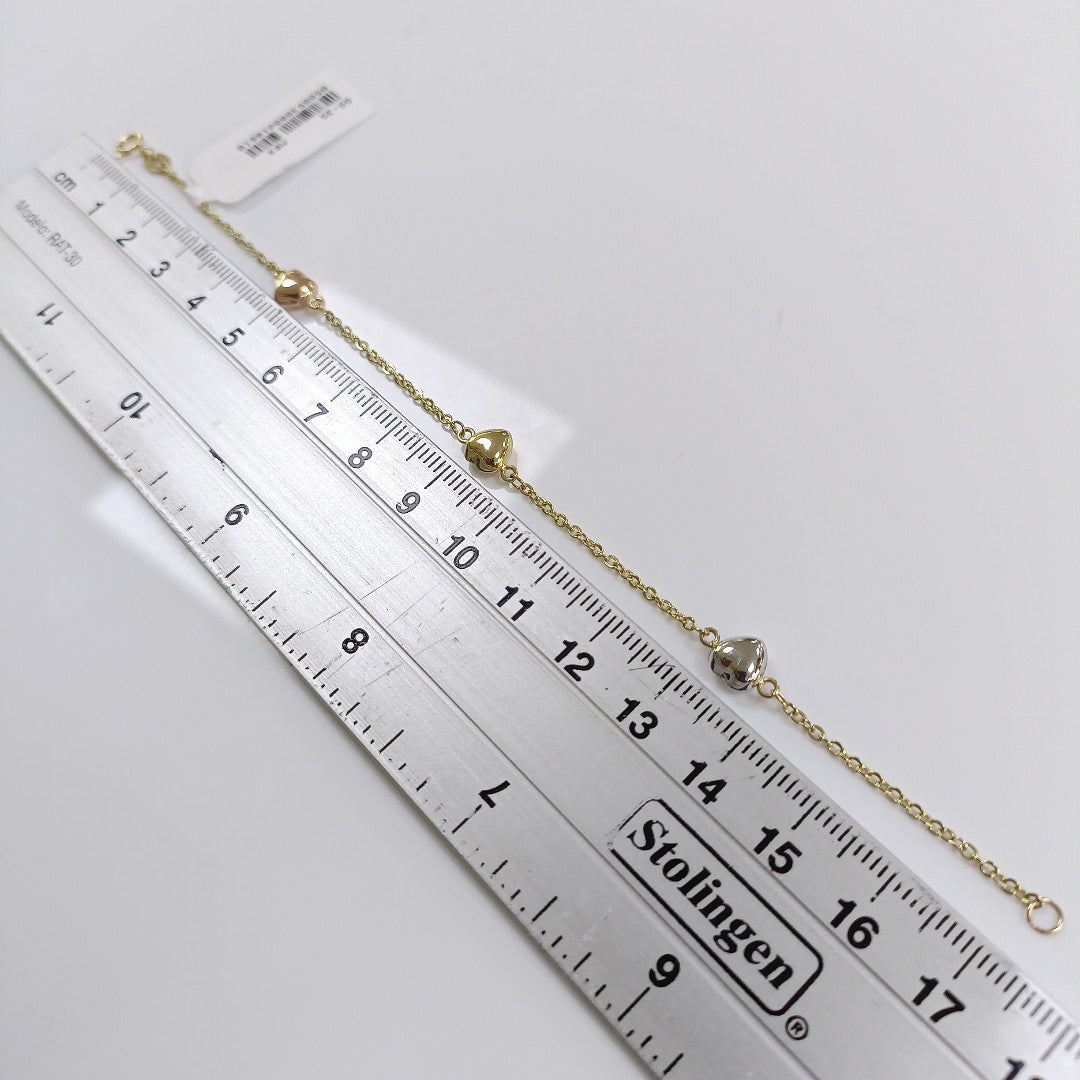 PULSERA ESP CON CORAZONES COMBINADOS 14K 18 CM 1.6 GR (NUEVO)