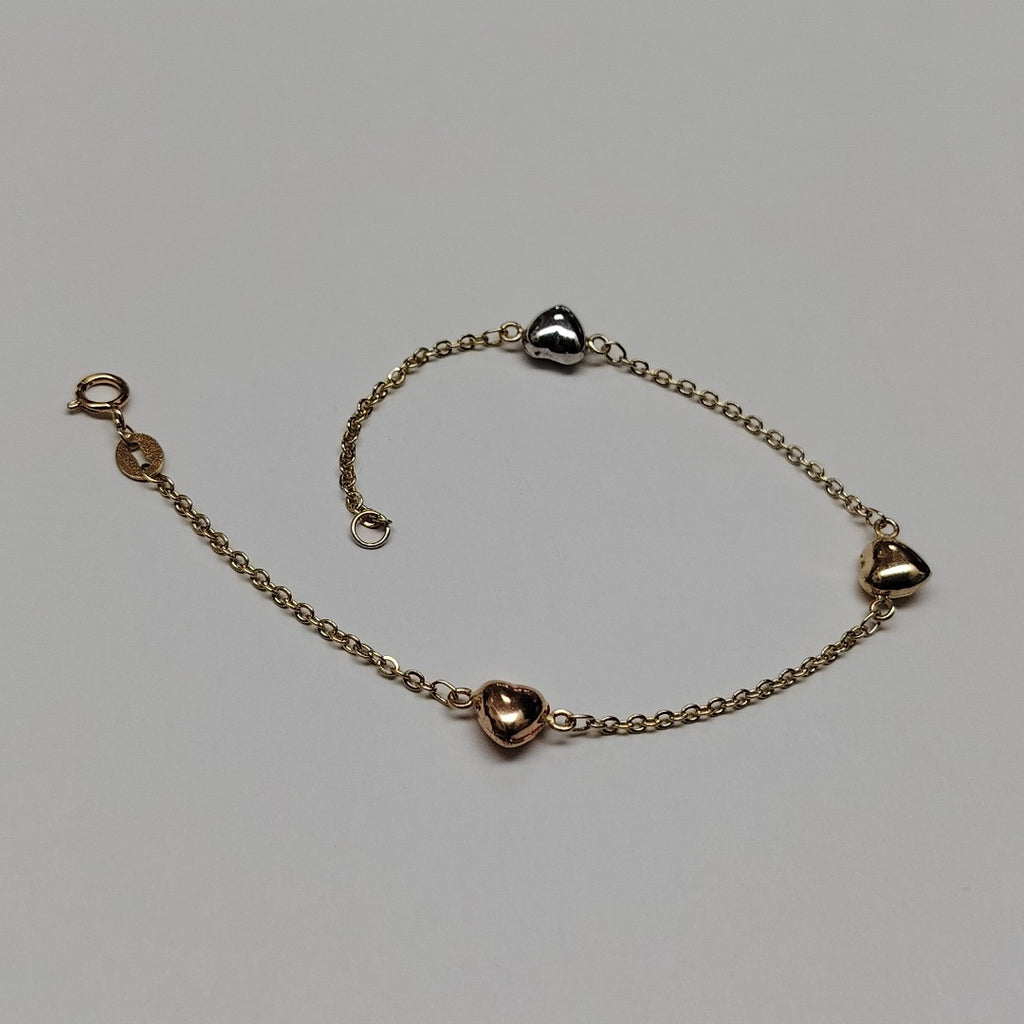 PULSERA ESP CON CORAZONES COMBINADOS 14K 18 CM 1.6 GR (NUEVO)