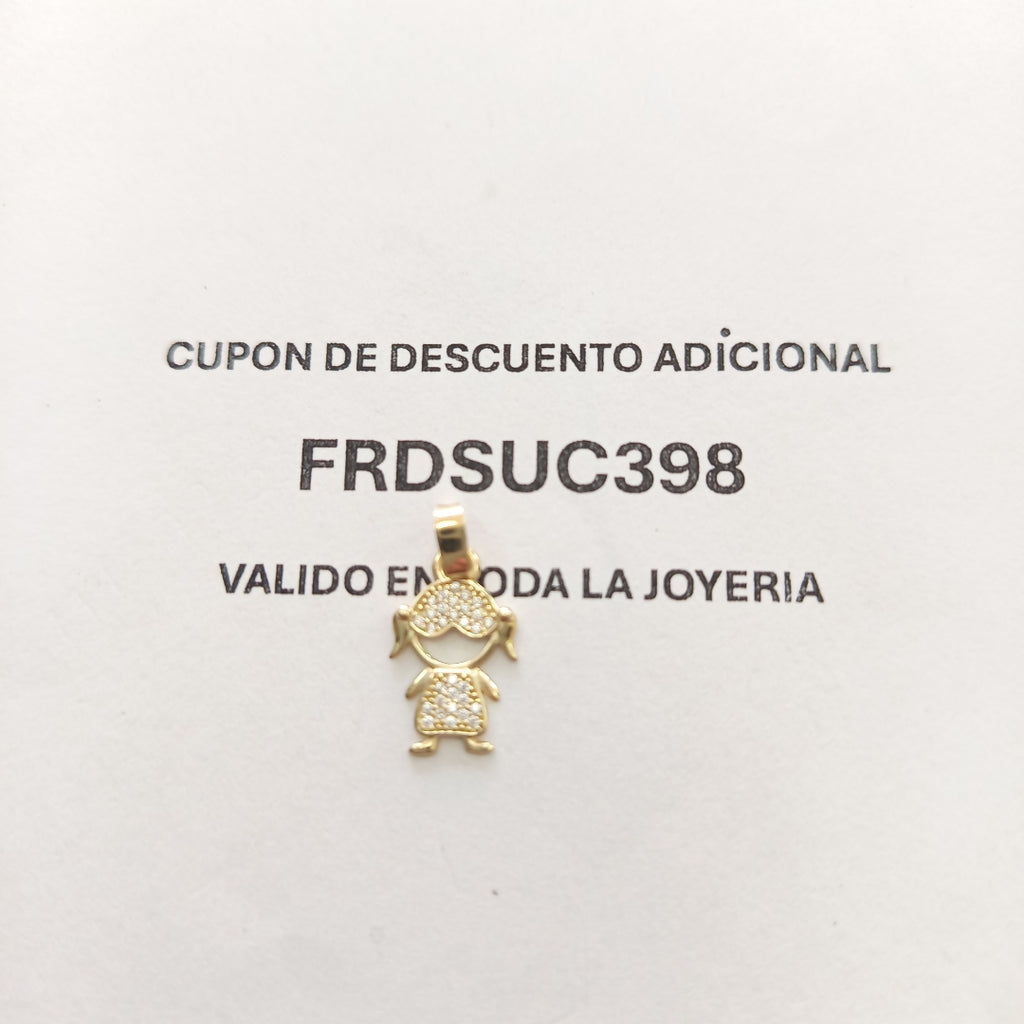 DIJE TEJIDO NIÑA CON CIRCONIAS 14K 0.9 GR (NUEVO)