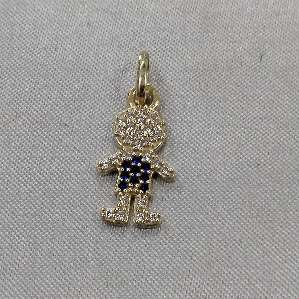 DIJE NIÑO CON CIRCONIAS Y PIEDRAS DE COLOR 10K 0.9 GR (NUEVO)