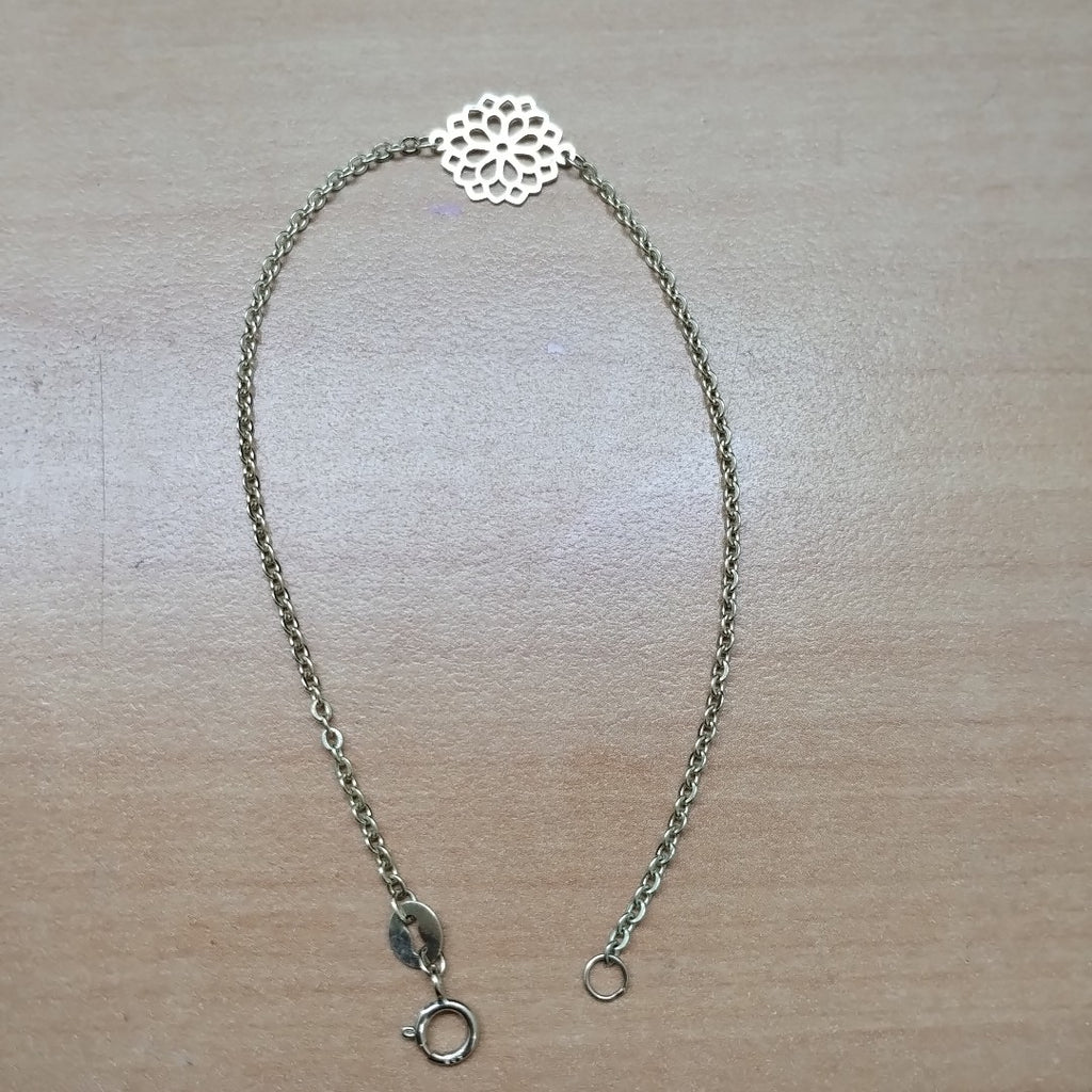 PULSERA TEJIDO ESPECIAL CON MANDALA 14K 18 CM 1.3 GR (NUEVO)