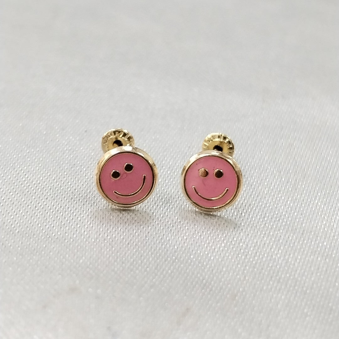 BROQUELES BROQUEL FIG SONRISA ESMALTE ROSA 14K 0.1696 GR (NUEVO)