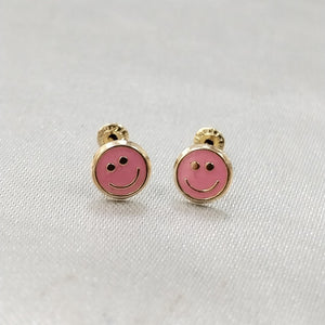 BROQUELES BROQUEL FIG SONRISA ESMALTE ROSA 14K 0.1696 GR (NUEVO)