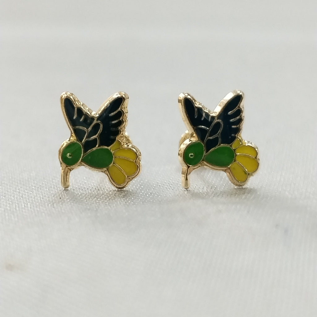 BROQUELES BROQUEL FIG COLIBRI ESMALTE VERDE 14K 0.2138 GR (NUEVO)