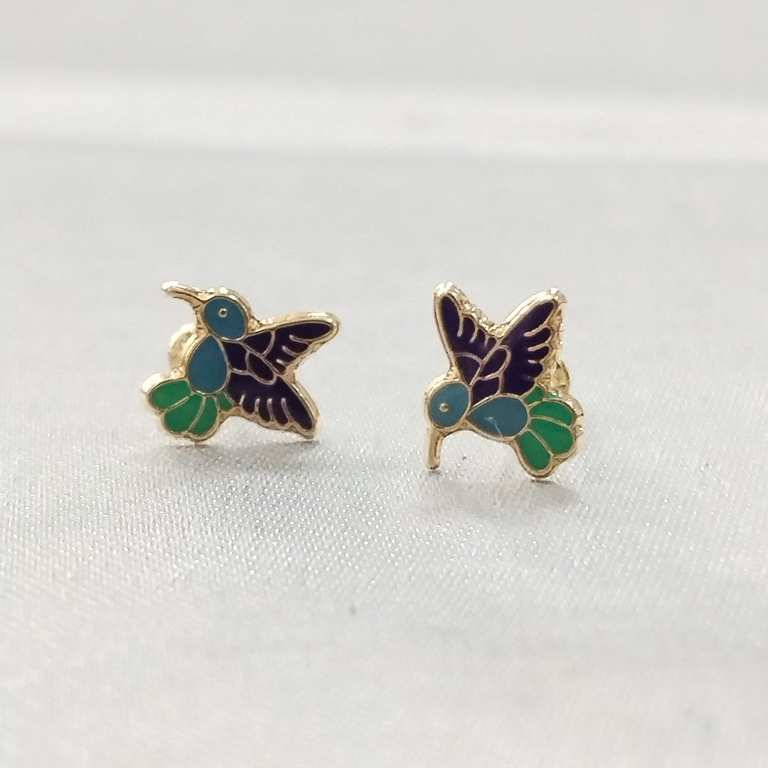 BROQUELES BROQUEL FIG COLIBRI ESMALTE AZUL 14K 0.2138 GR (NUEVO)