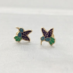 BROQUELES BROQUEL FIG COLIBRI ESMALTE AZUL 14K 0.2138 GR (NUEVO)
