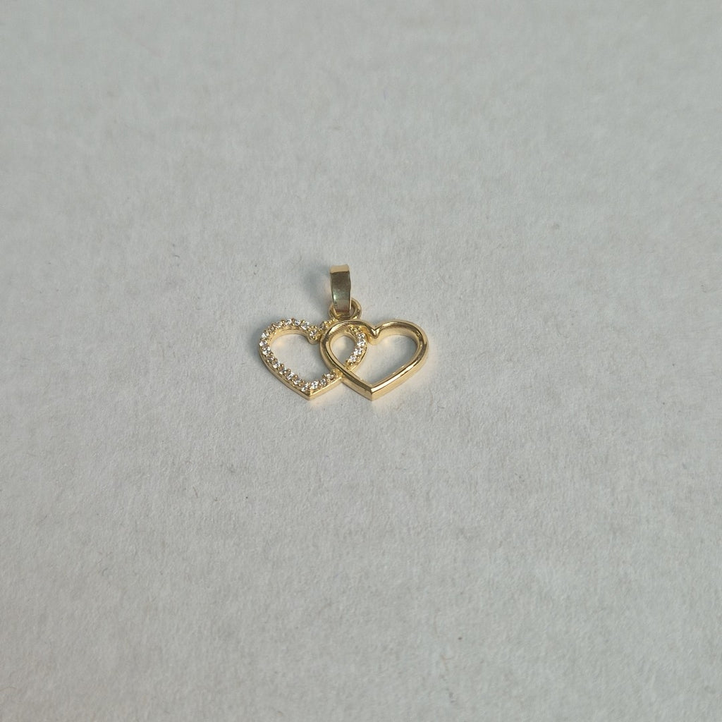 DIJE TEJIDO DOS CORAZONES CON CIRCONIAS 14K 1.5 GR (NUEVO)