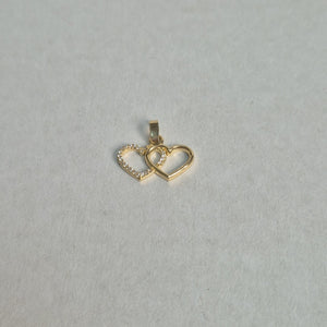 DIJE TEJIDO DOS CORAZONES CON CIRCONIAS 14K 1.5 GR (NUEVO)