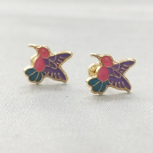 BROQUELES BROQUEL FIG COLIBRI ESMALTE ROSA 14K 0.2138 GR (NUEVO)