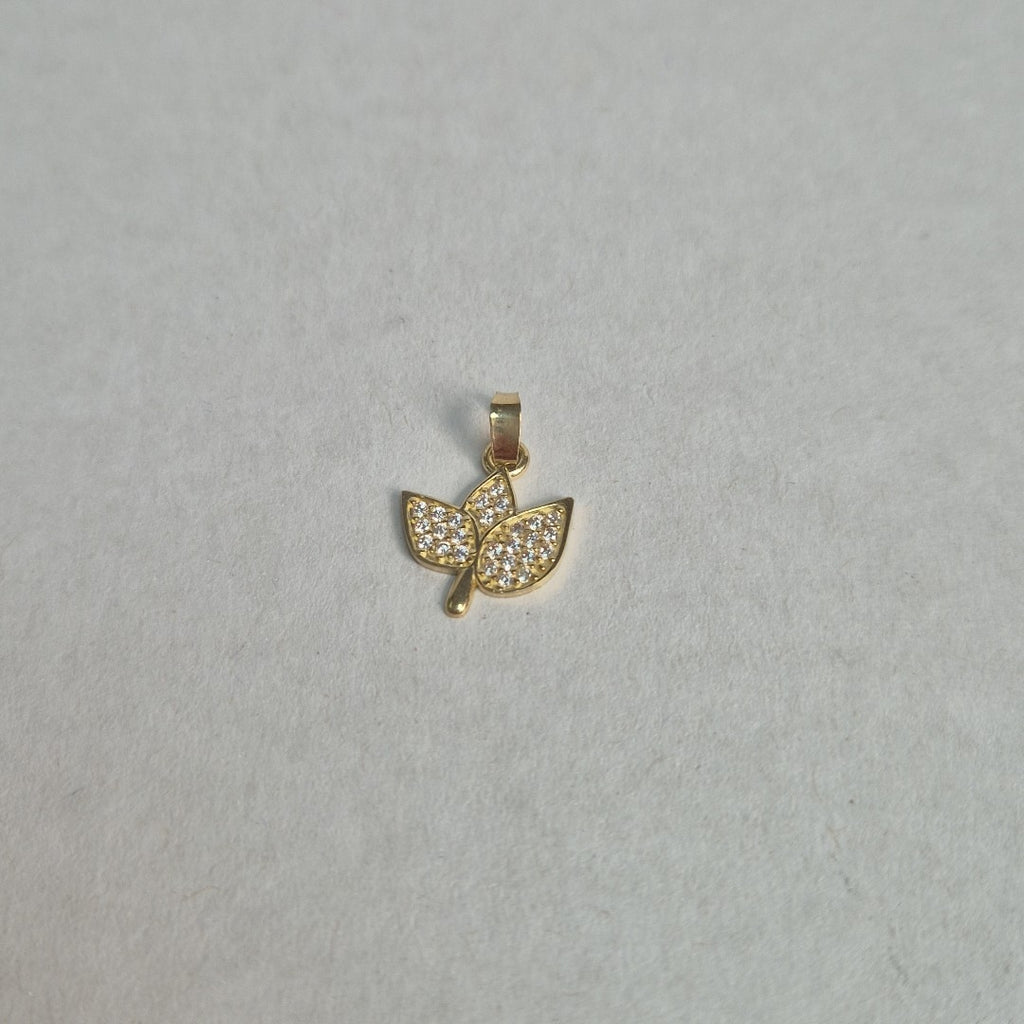 DIJE TEJIDO HOJAS CON CIRCONIAS 14K 1 GR (NUEVO)