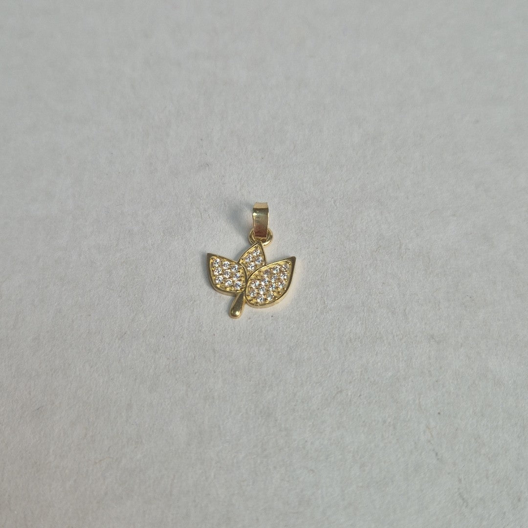DIJE TEJIDO HOJAS CON CIRCONIAS 14K 1 GR (NUEVO)