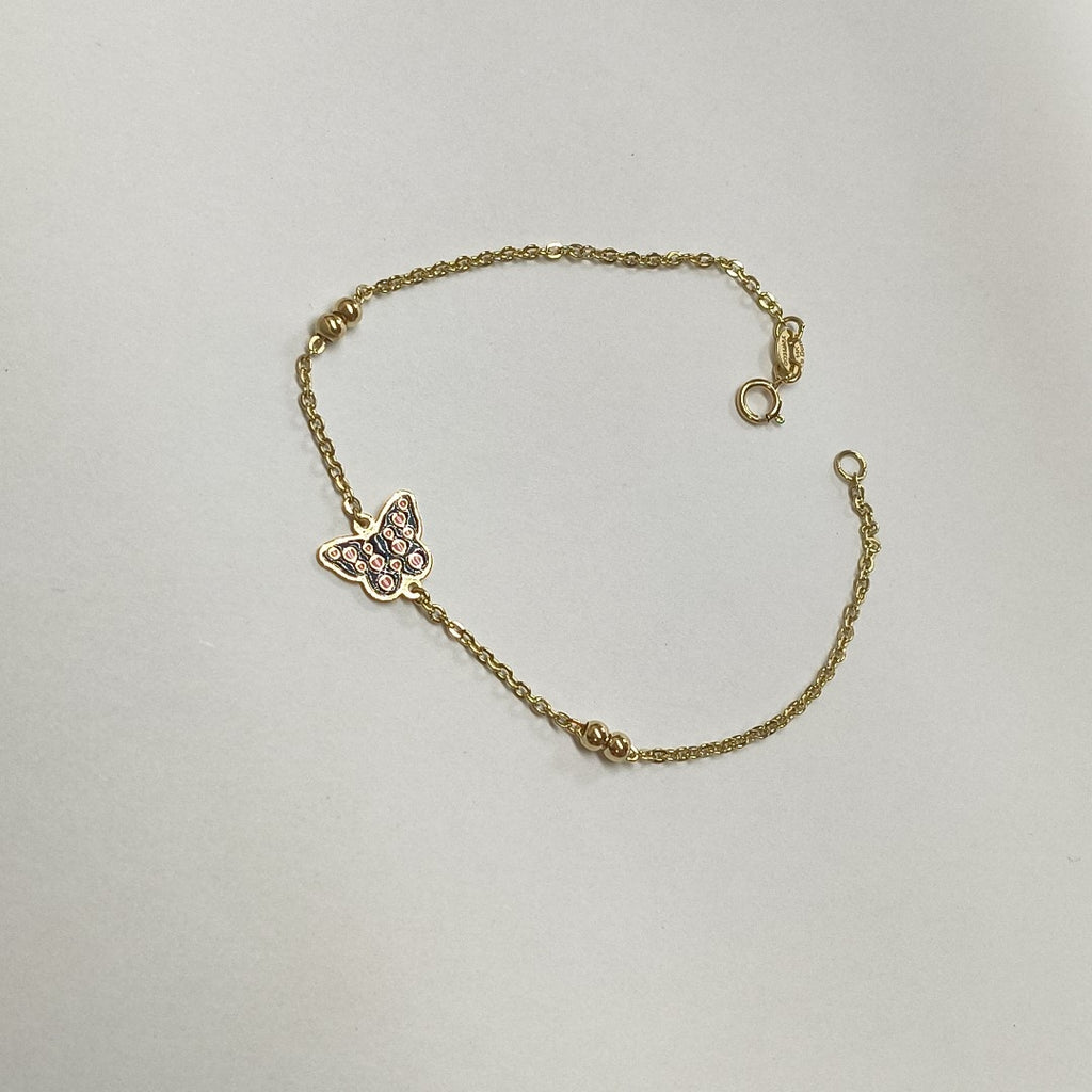 PULSERA TEJIDO ESPECIAL MARIPOSA CON ESMALTE 14K 18 CM 1.9 GR (NUEVO)