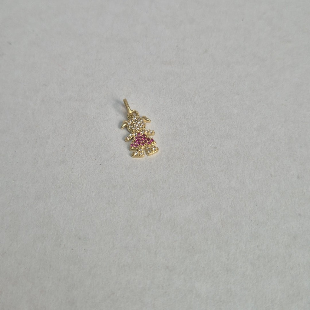 DIJE NIÑA CON CIRCONIAS Y PIEDRAS DE COLOR 10K 1.1 GR (NUEVO)