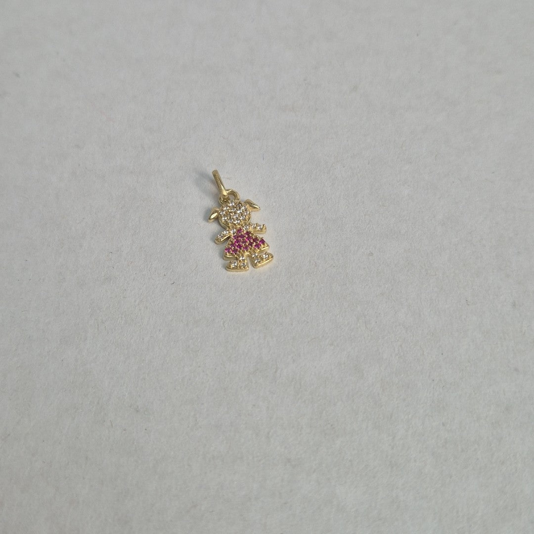 DIJE NIÑA CON CIRCONIAS Y PIEDRAS DE COLOR 10K 1.1 GR (NUEVO)