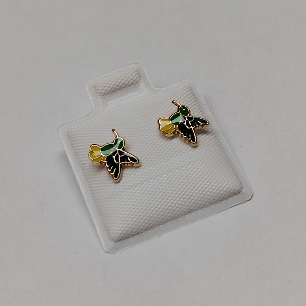 BROQUELES BROQUEL FIG COLIBRI ESMALTE VERDE 14K 0.2138 GR (NUEVO)