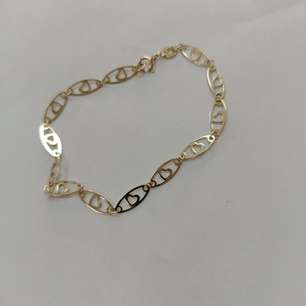 PULSERA TEJIDO ESPECIAL CON CORAZON 14K 18 CM 1.3 GR (NUEVO)