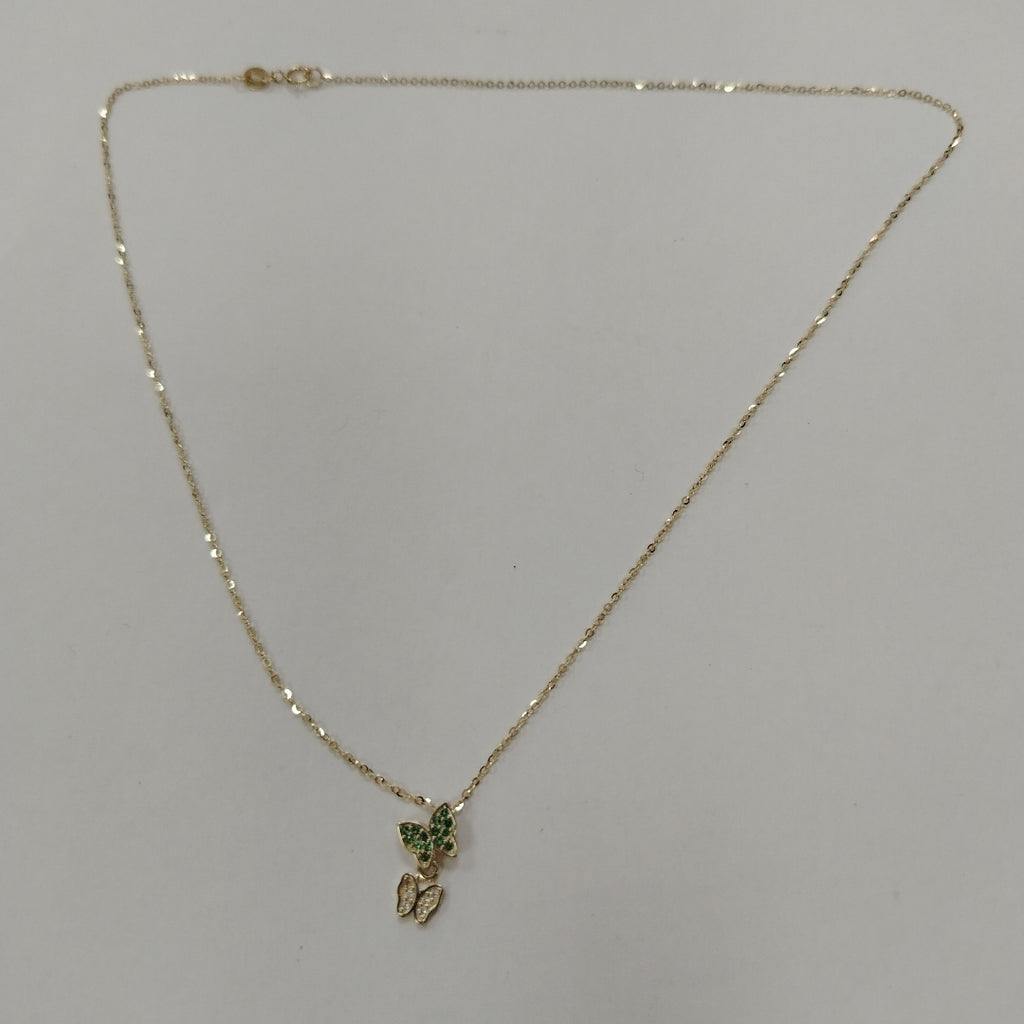 CADENA TEJIDO GARGANTILLA CON DIJE MARIPOSAS CIRCONIAS Y PIEDRAS DE COLOR 14K 45 CM 1.9 GR (NUEVO)