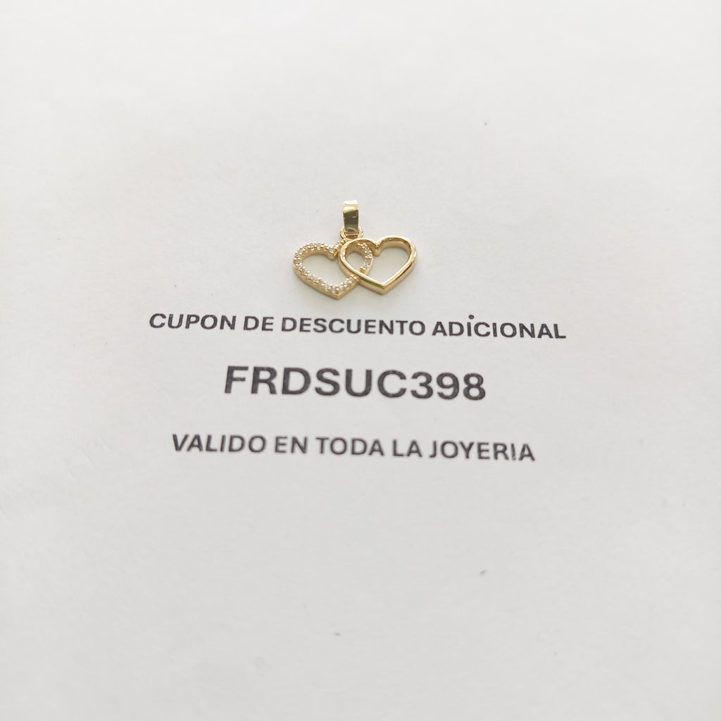 DIJE TEJIDO DOS CORAZONES CON CIRCONIAS 14K 1.4 GR (NUEVO)