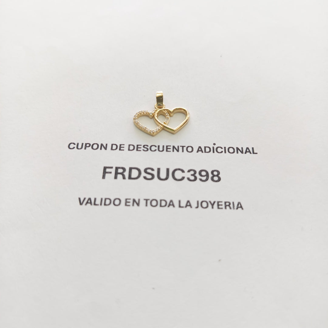 DIJE TEJIDO DOS CORAZONES CON CIRCONIAS 14K 1.4 GR (NUEVO)