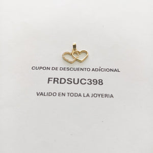 DIJE TEJIDO DOS CORAZONES CON CIRCONIAS 14K 1.4 GR (NUEVO)