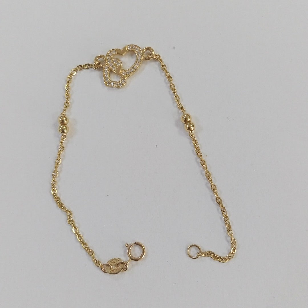 PULSERA TEJIDO ESPECIAL CORAZONES CON CIRCONIAS 14K 18 CM 2.3 GR (NUEVO)